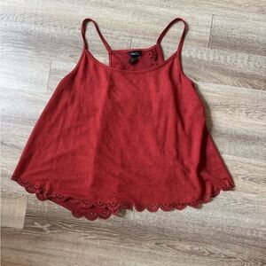 Red Lace Trim Tank Top